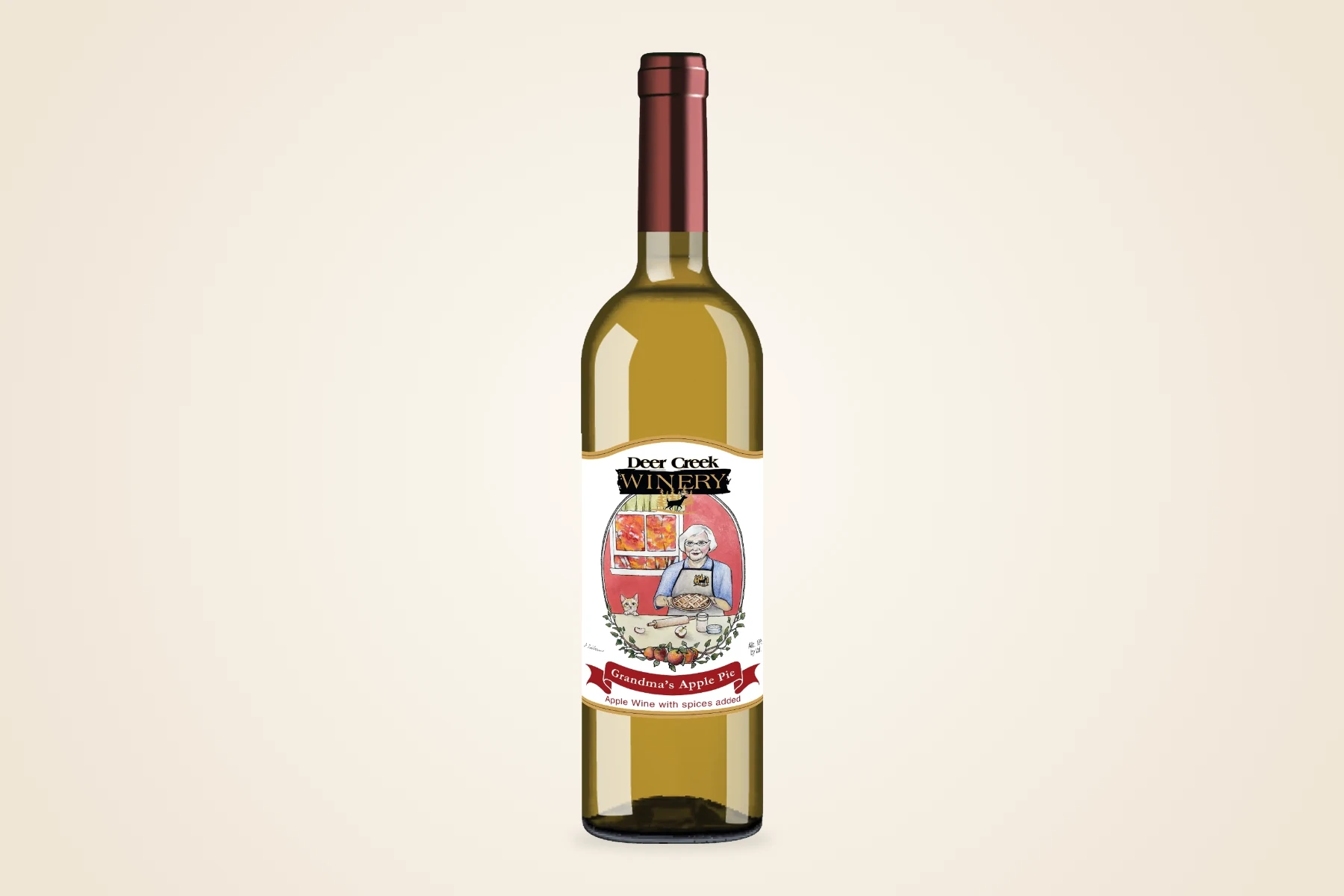 Grandma's Apple Pie sweet spiced apple wine bottle from Deer Creek Winery
