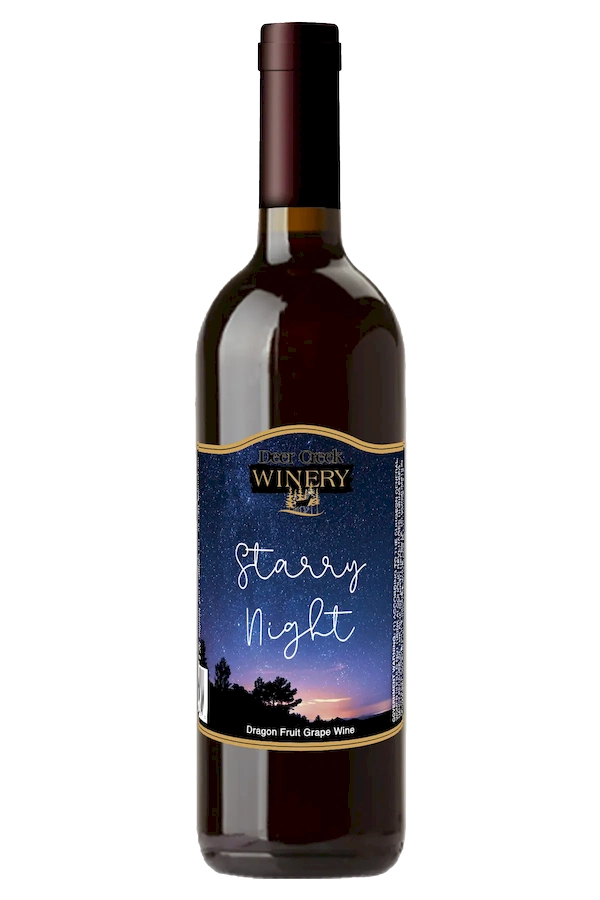 Starry Night sweet dragon fruit and Aurora wine bottle deer creek winery