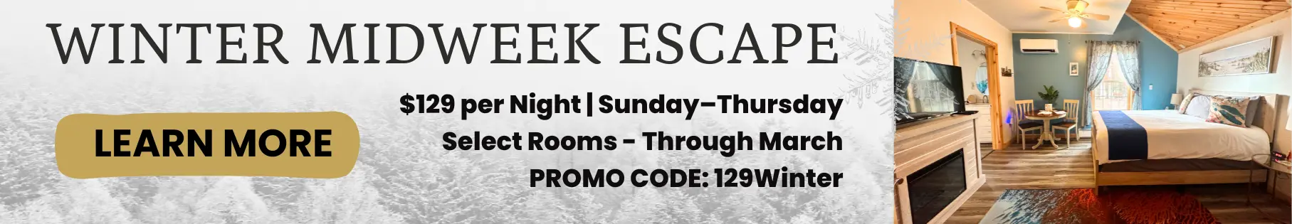 winter midweek special $129 on non deluxe room at deer creek winery
