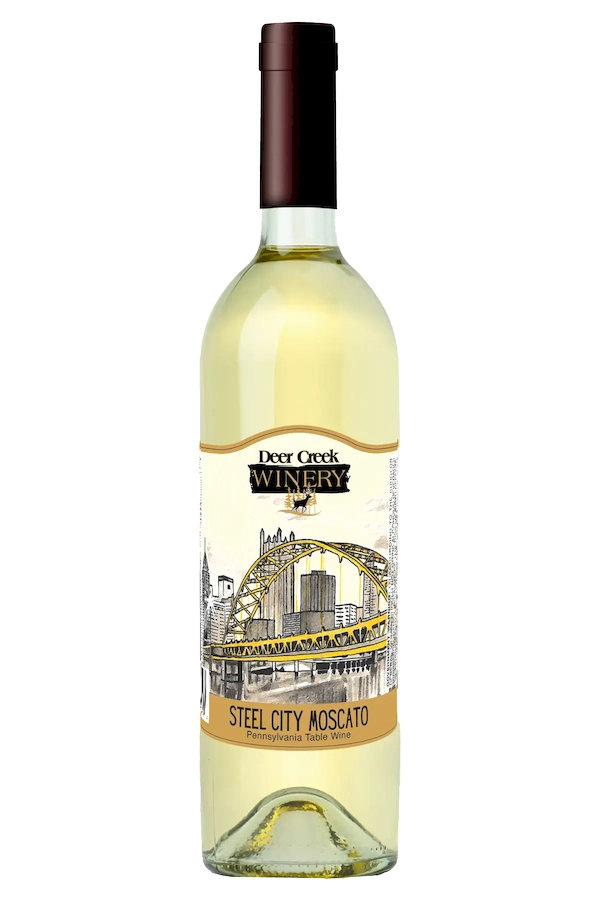 Steel City Moscato sweet white wine bottle deer creek winery