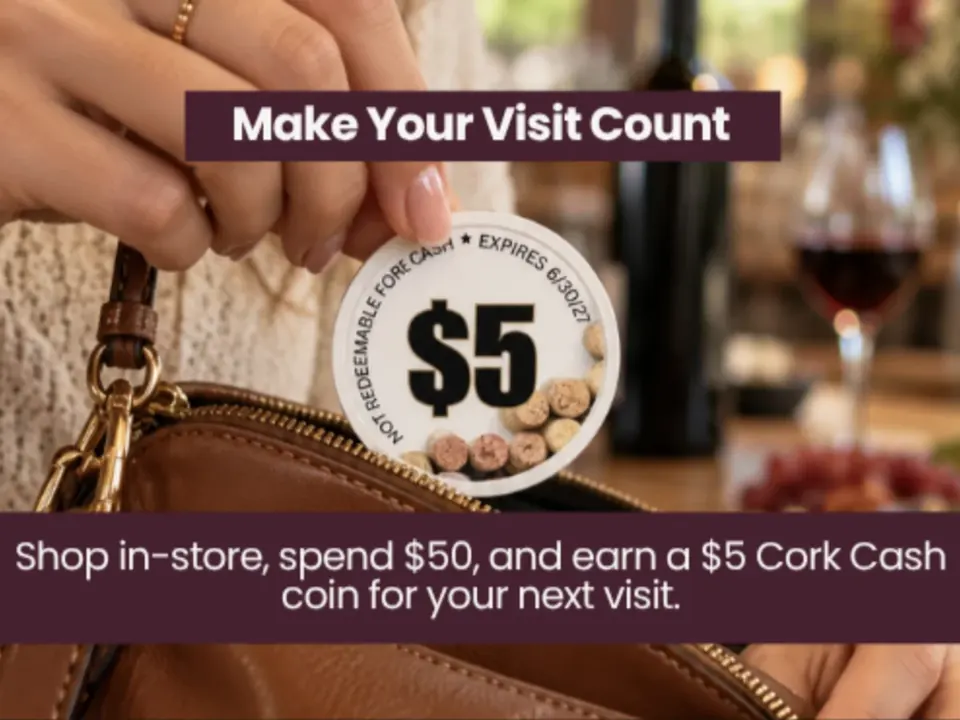 Deer Creek Winery Homepage Cork Cash at Deer Creek Winery – shop in-store, spend $50, and earn a $5 Cork Cash coin for your next visit