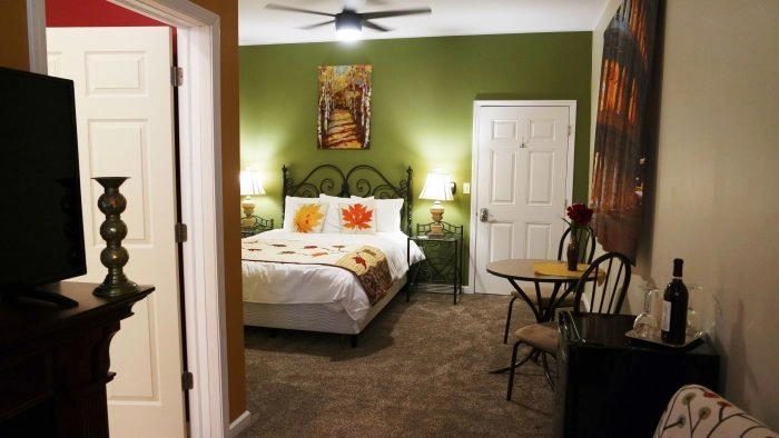 All Rooms at Deer Creek Winery autumn in italy room, from view from bathroom