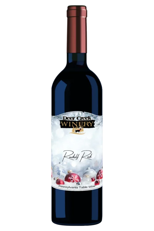 Watson Estate | Deer Creek Winery Bottle of Deer Creek Winery Rudolf Red holiday wine with festive label