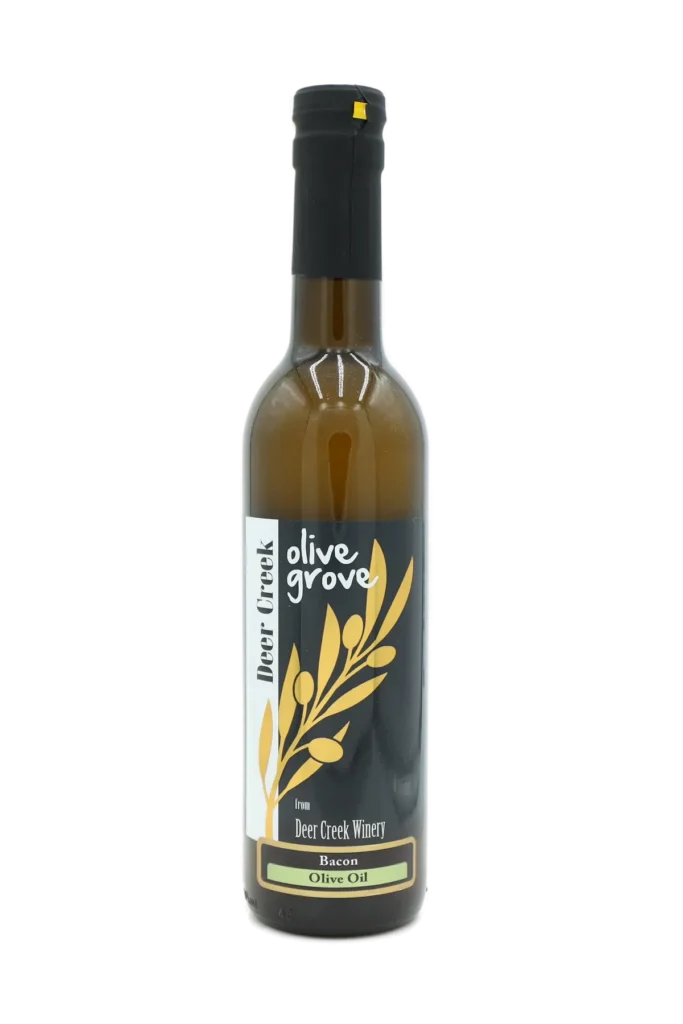 Bacon Olive Oil bottle from Deer Creek Olive Grove at Deer Creek Winery in Pennsylvania