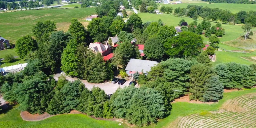 Host Your Next Event at Watson Estate in Uniontown, PA aerial view of deer creek winery at watson estate