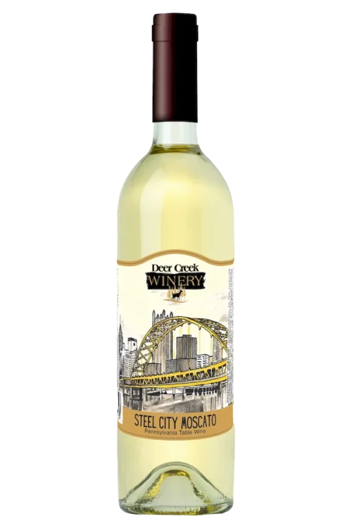 Steel City Moscato sweet white wine bottle deer creek winery