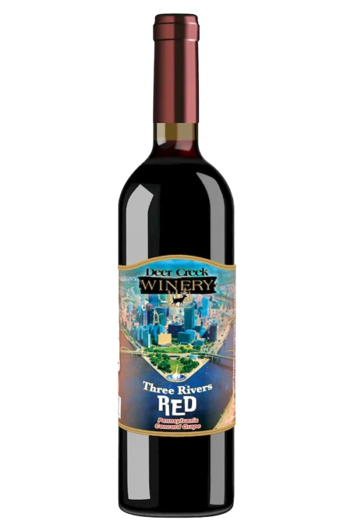 Three Rivers Red sweet red wine bottle from Deer Creek Winery