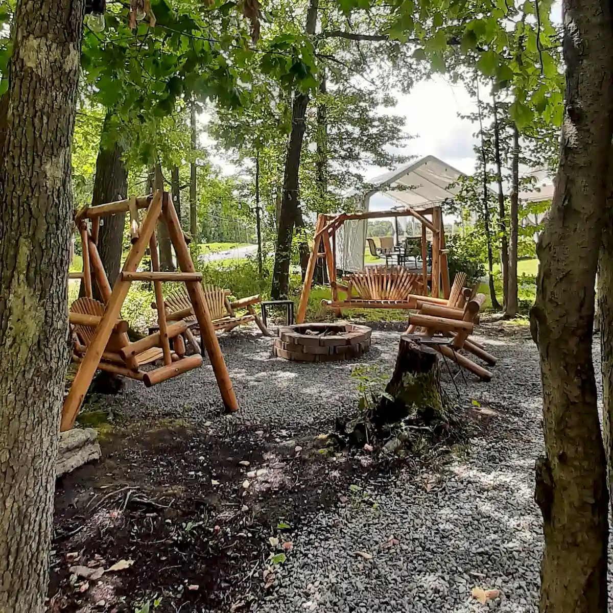 Compare Estates outside sitting area & firepit at deer creek winery at brooks estate