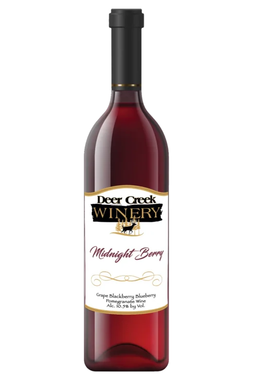Deer Creek Winery Midnight Berry semi- sweet holiday wine bottle