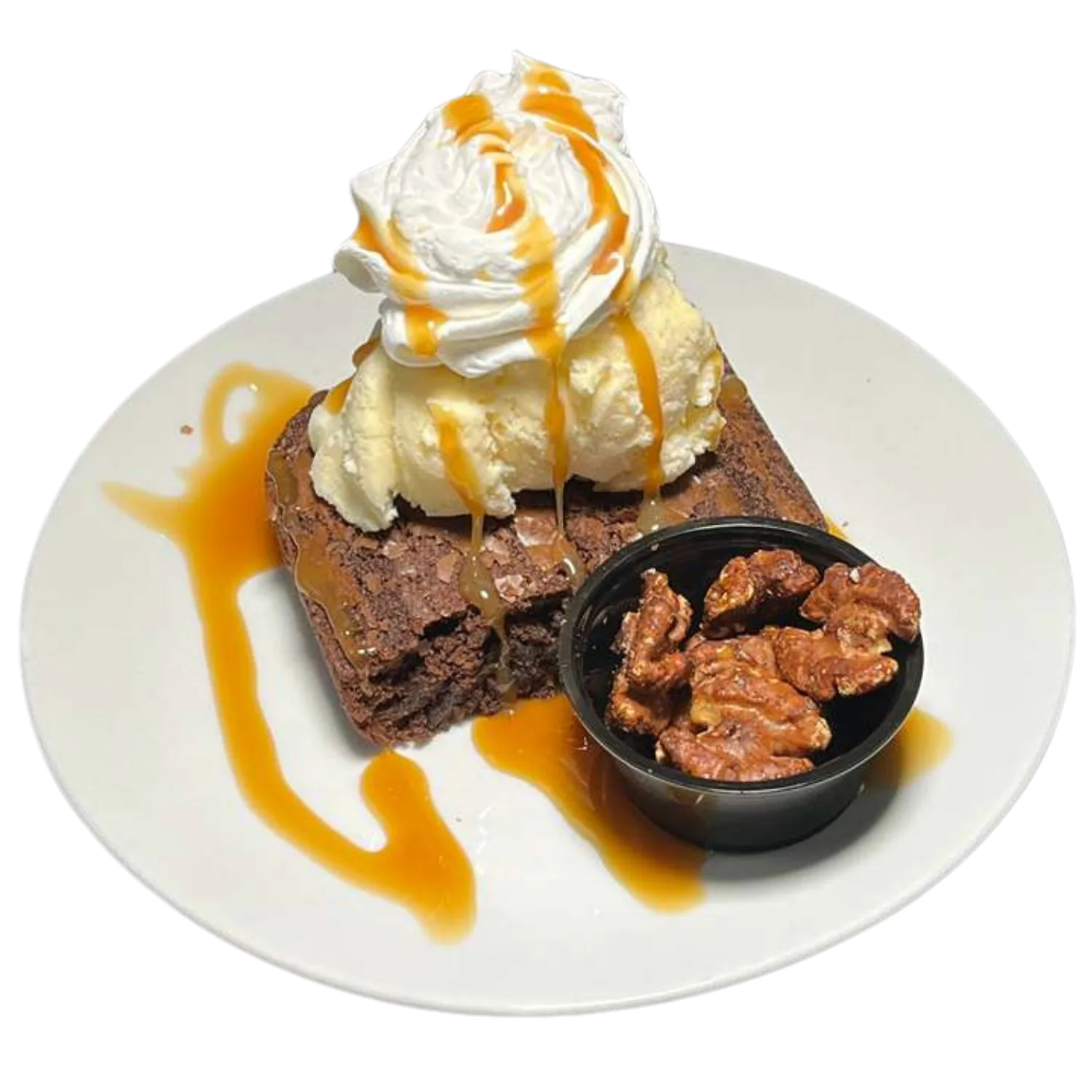 Black Bear Brownie dessert with ice cream and candied walnuts at Deer Creek Winery in Shippenville, PA