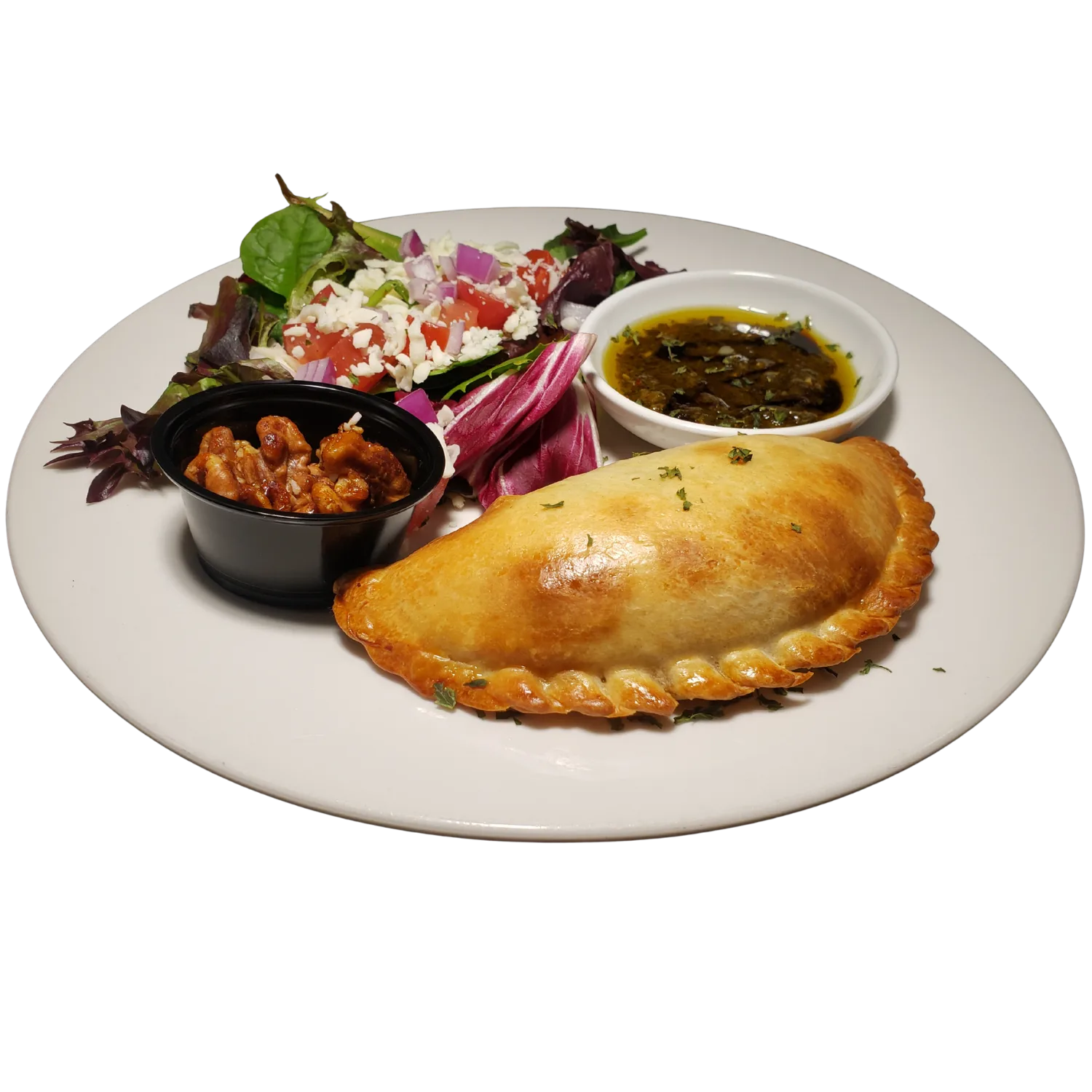 Enzo's Empanadas — locally handmade beef or chicken empanadas with garlic olive oil and dipping blends at Deer Creek Winery