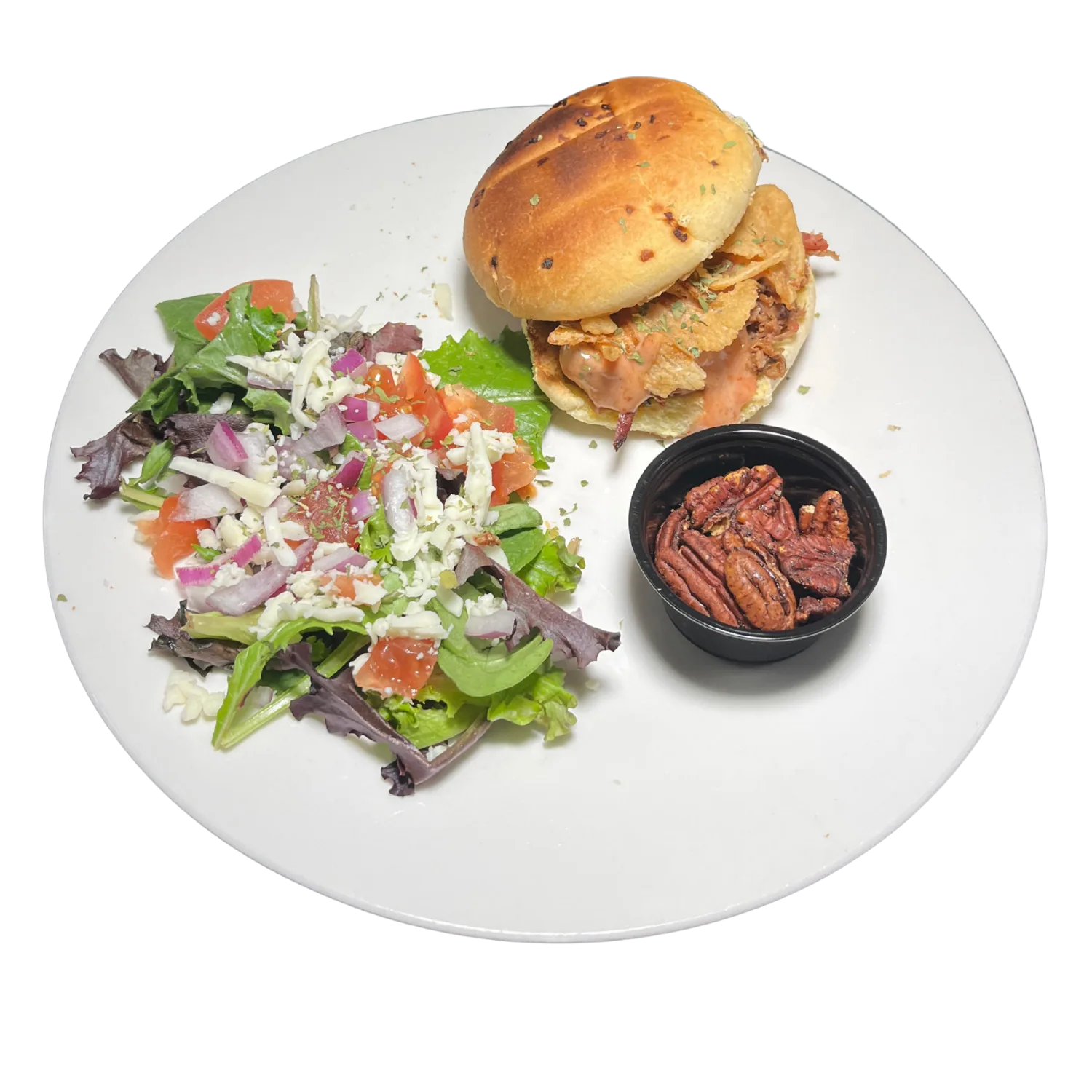 Signature Winehouse Brisket Sandwich with mango glaze, signature seasoning blends, and Tuscan chips at Deer Creek Winery