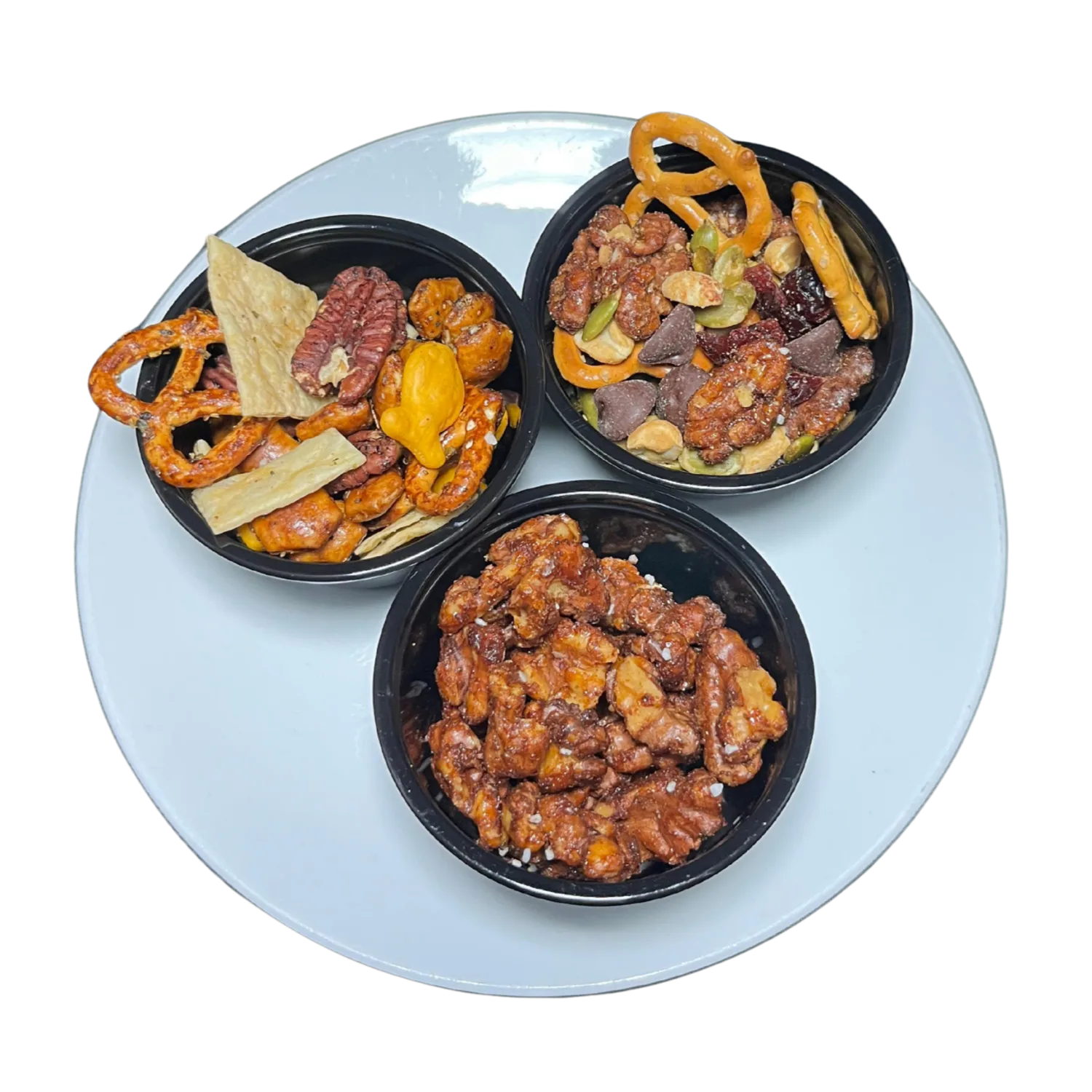 Trio of Deer Creek Winery snacks — Sweet & Savory Nut Duo, Sunset Harvest Trail Mix, and Winehouse Bar Mix