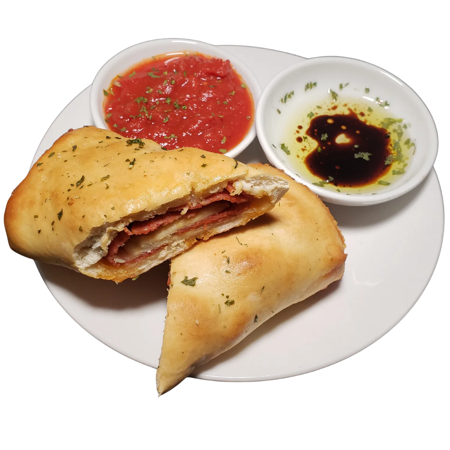 Vineyard Pepperoni Roll with pepperoni, mozzarella, Tuscan herb oil, and marinara at Deer Creek Winery