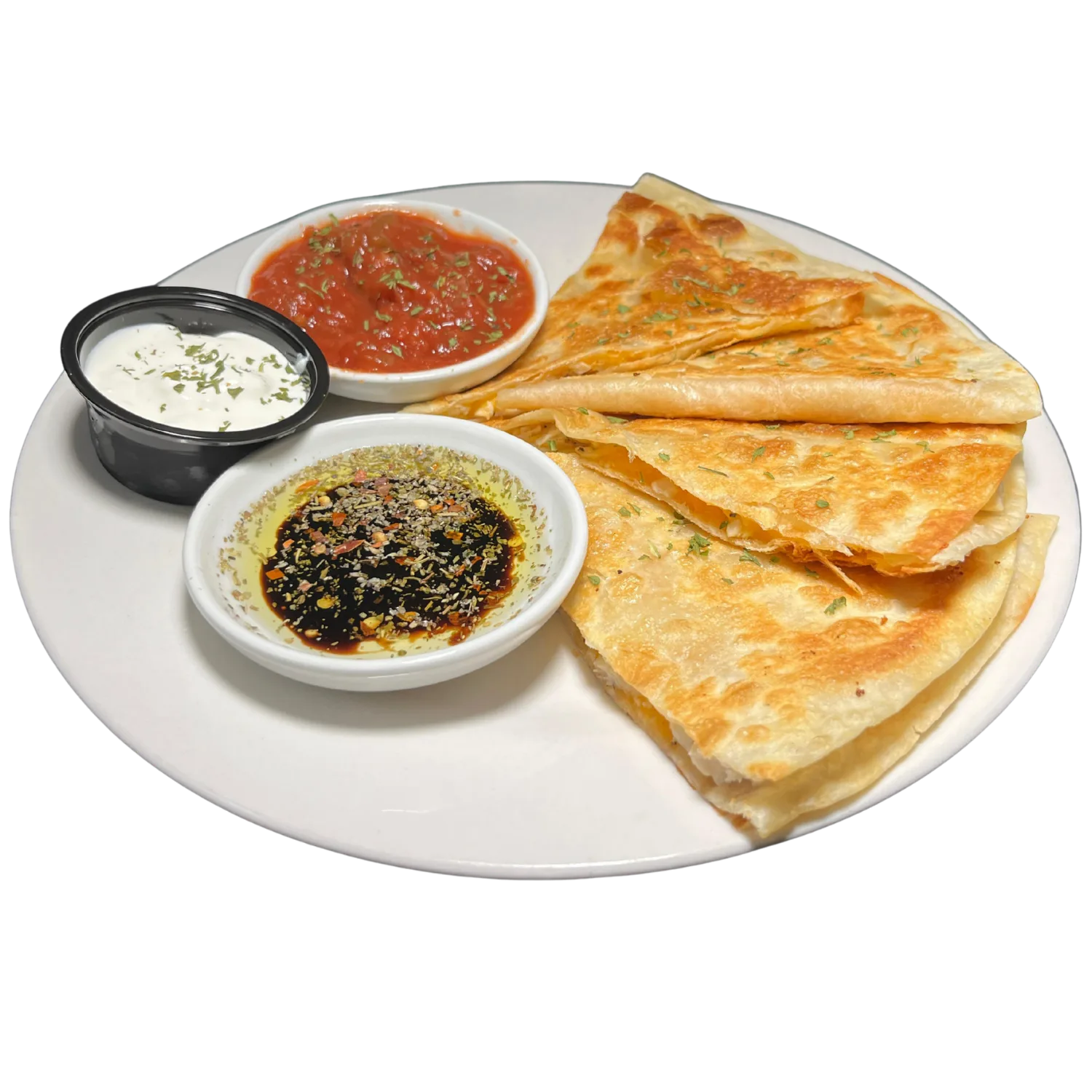 Winehouse Quesadilla with chicken and cheddar, brushed with Tuscan olive oil, at Deer Creek Winery Café