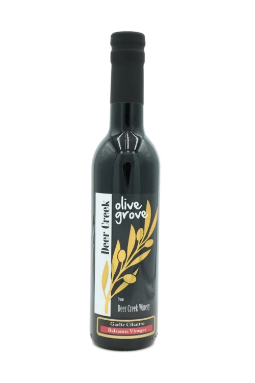 Garlic Cilantro Balsamic Vinegar bottle from Deer Creek Olive Grove at Deer Creek Winery in Pennsylvania