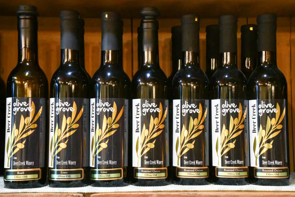 Premium Olive Oils and Balsamic Vinegars at Deer Creek Olive Grove Olive Oil Bottles from Deer Creek Olive Grove at Deer Creek Winery in Pennsylvania