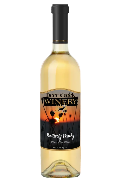 bottle of positively peachy wine from deer creek winery