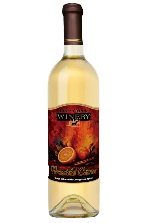 Fireside Citrus sweet spiced orange Riesling wine bottle with cinnamon and ginger, Deer Creek Winery