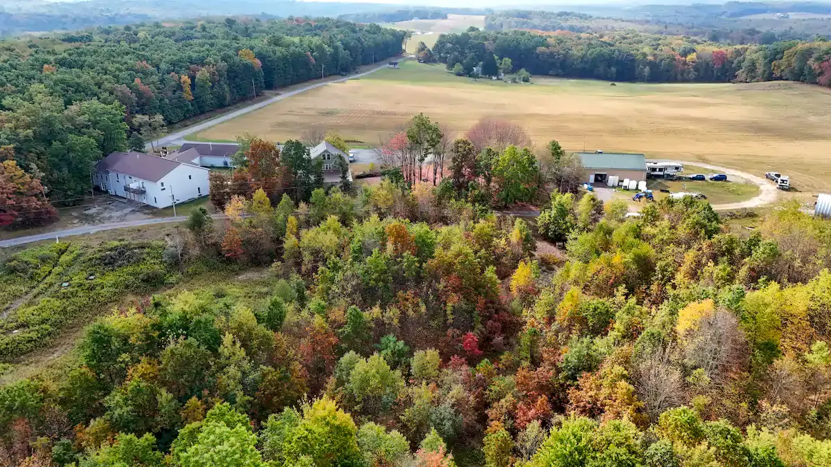 Our Story aerial view of deer creek winery at brooks estate