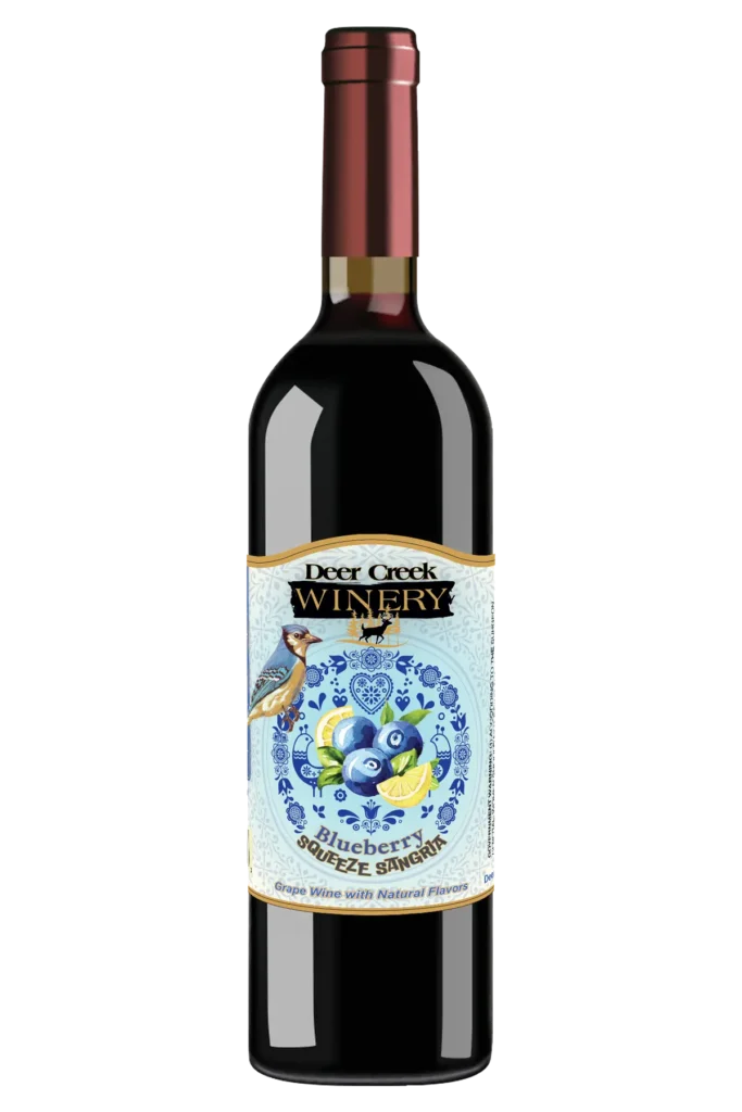 Blueberry wine sangria with lemon flavor deer creek winery
