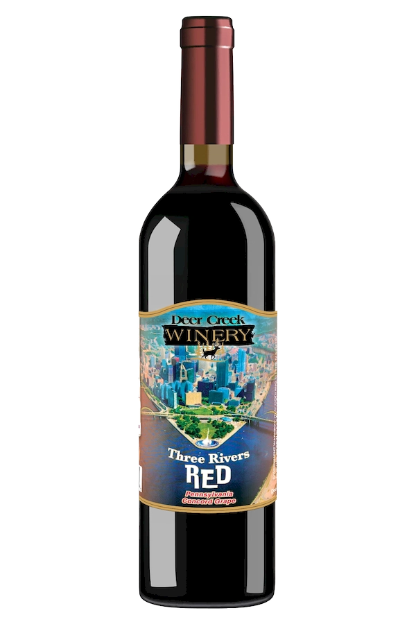 Three Rivers Red sweet red wine bottle from Deer Creek Winery