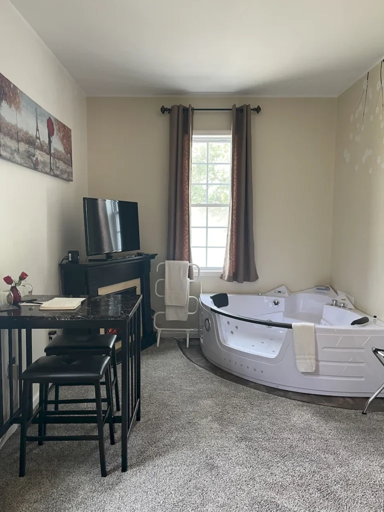 winter in paris room tv, chairs, in room hot tub