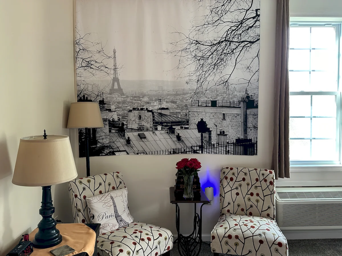 winter in paris room, chairs in sitting area