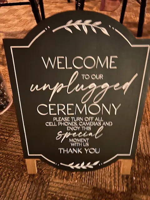 welcome sign for Wedding at The Gathering Place at The Inn Event Center at Deer Creek Winery at Brooks Estate