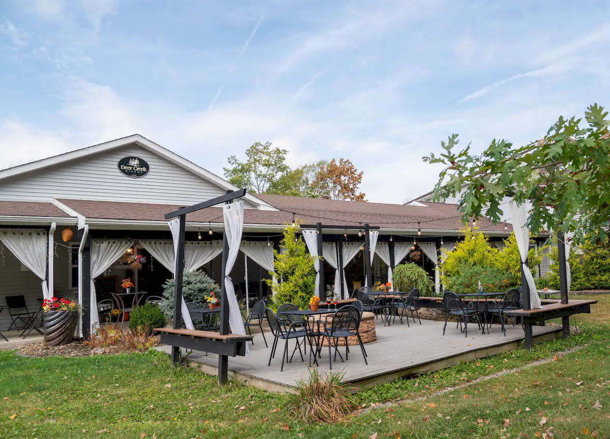 outside sitting area at deer creek winery at brooks estate