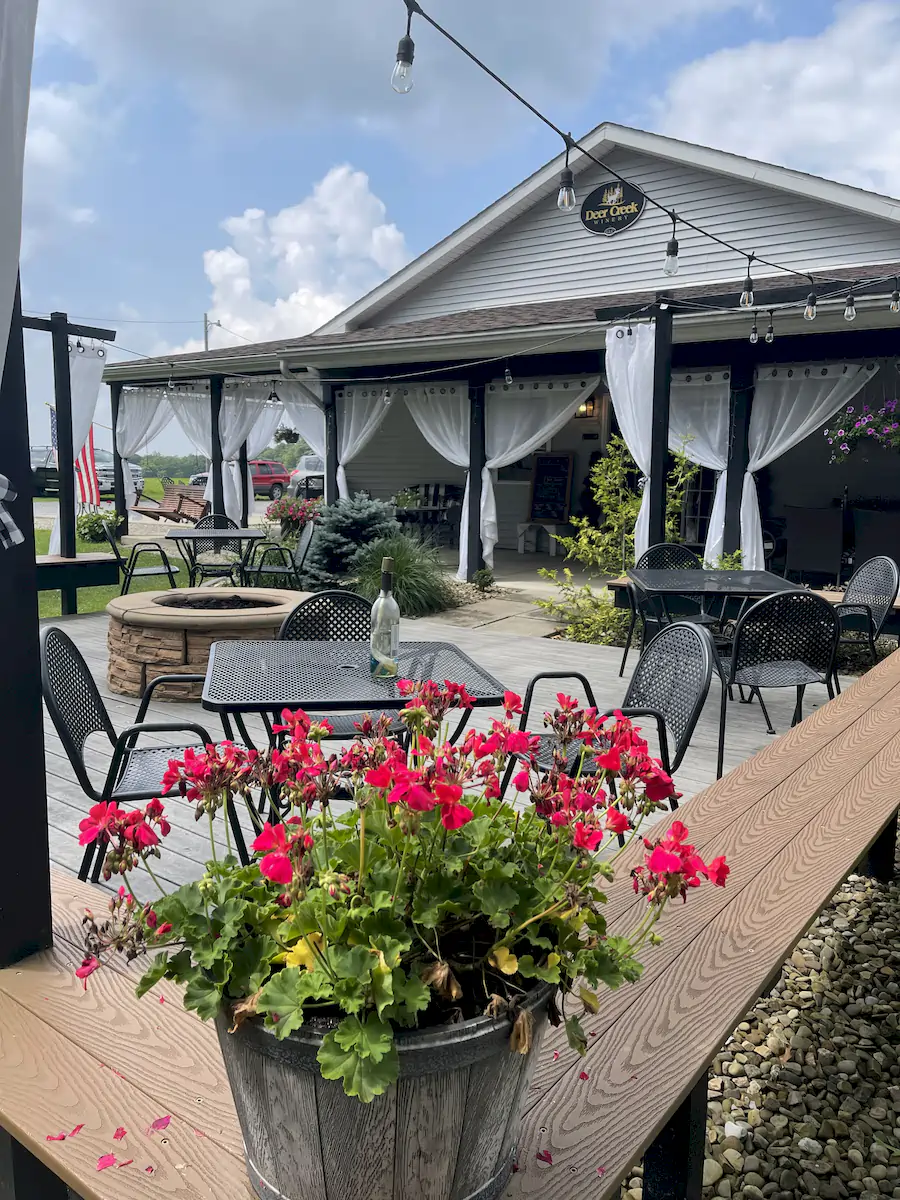 outside sitting area at deer creek winery at brooks estate