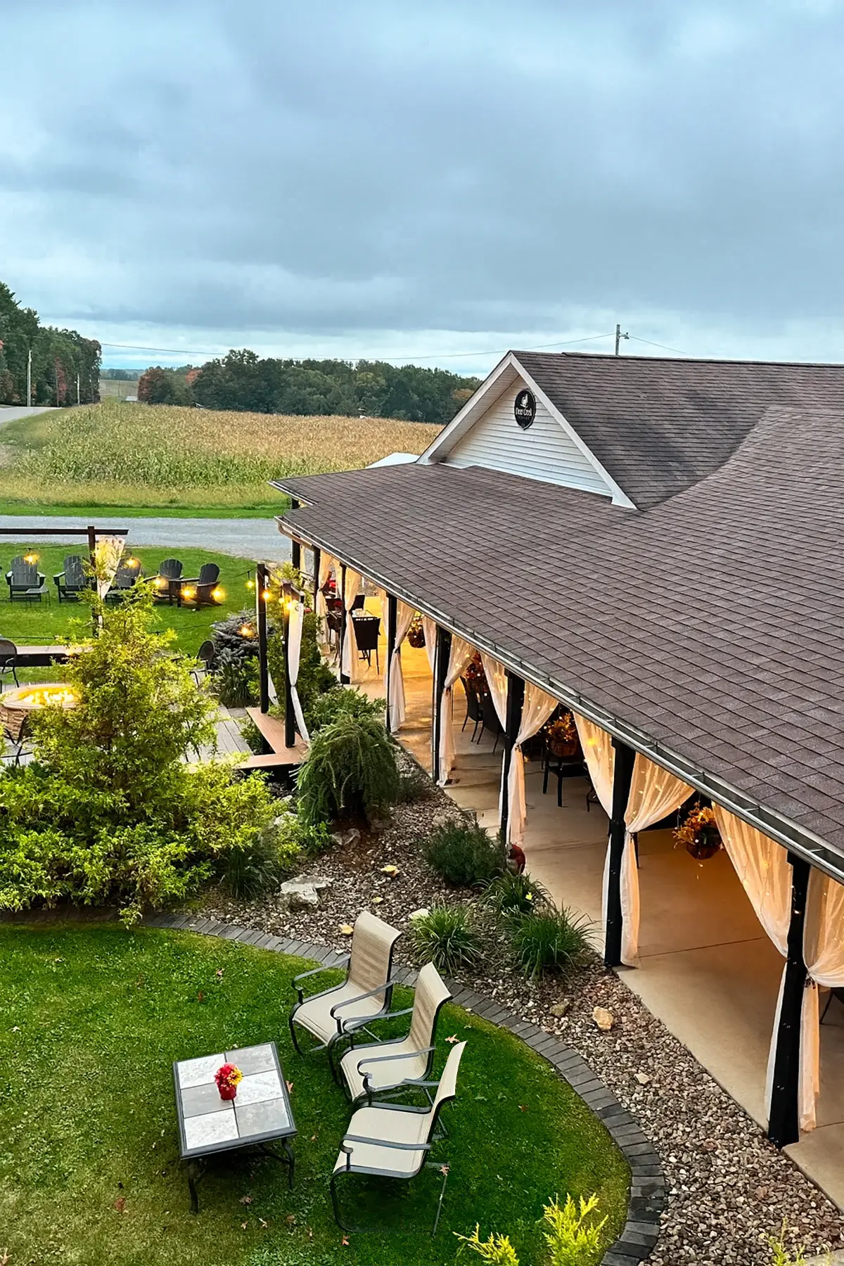 outside sitting area at deer creek winery at brooks estate