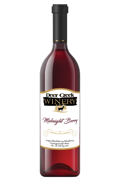 Deer Creek Winery Midnight Berry semi- sweet holiday wine bottle