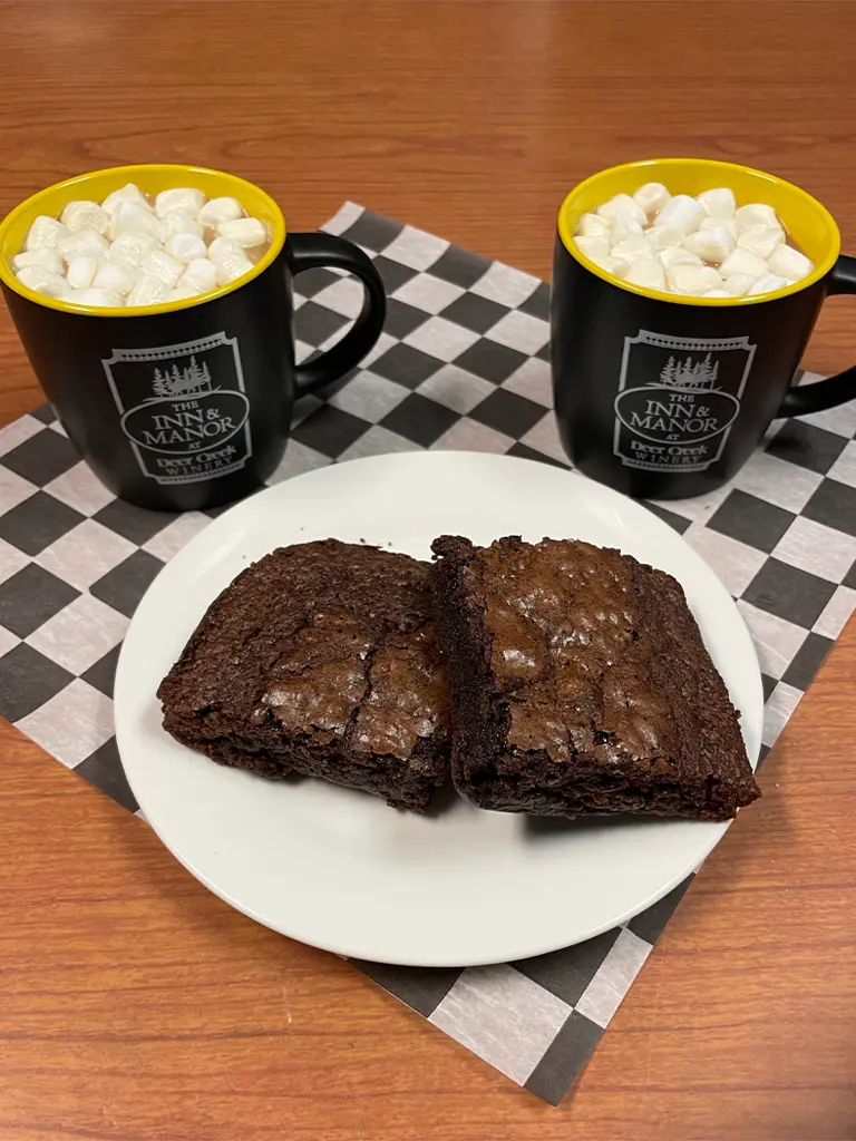 Brownies & raspberry Hot Cocoa lodging addon at deer creek winery
