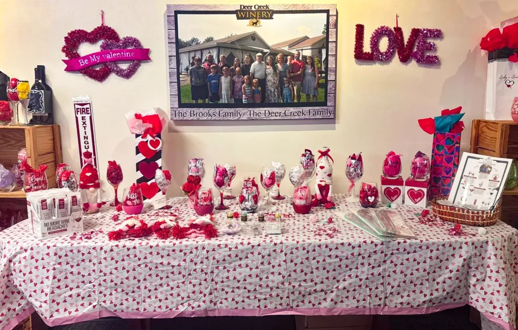 valentines day in store wine gifts table at deer creek winery