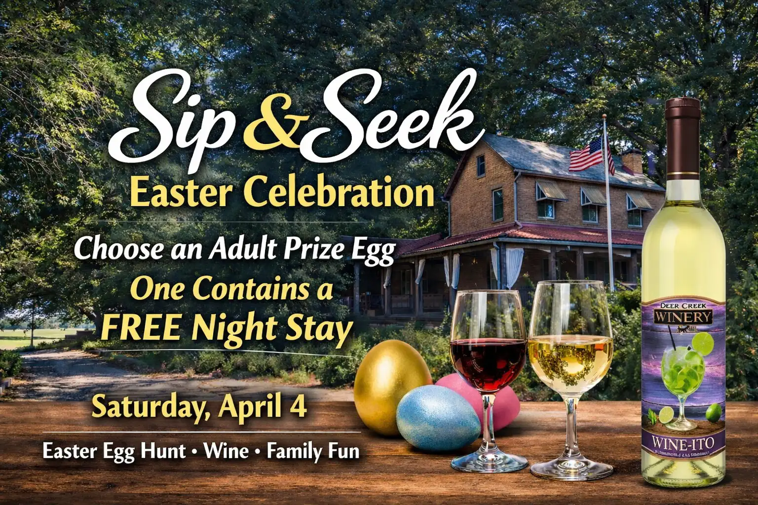 sip & seek easter celebration at deer creek winery at watson estate | saturday, april 4, 2026