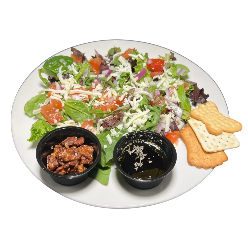 The Deer Creek Pairing Experience Harvest Salad with fresh greens, tomato, mozzarella, and Tuscan herb blend at Deer Creek Winery Café (view 5)