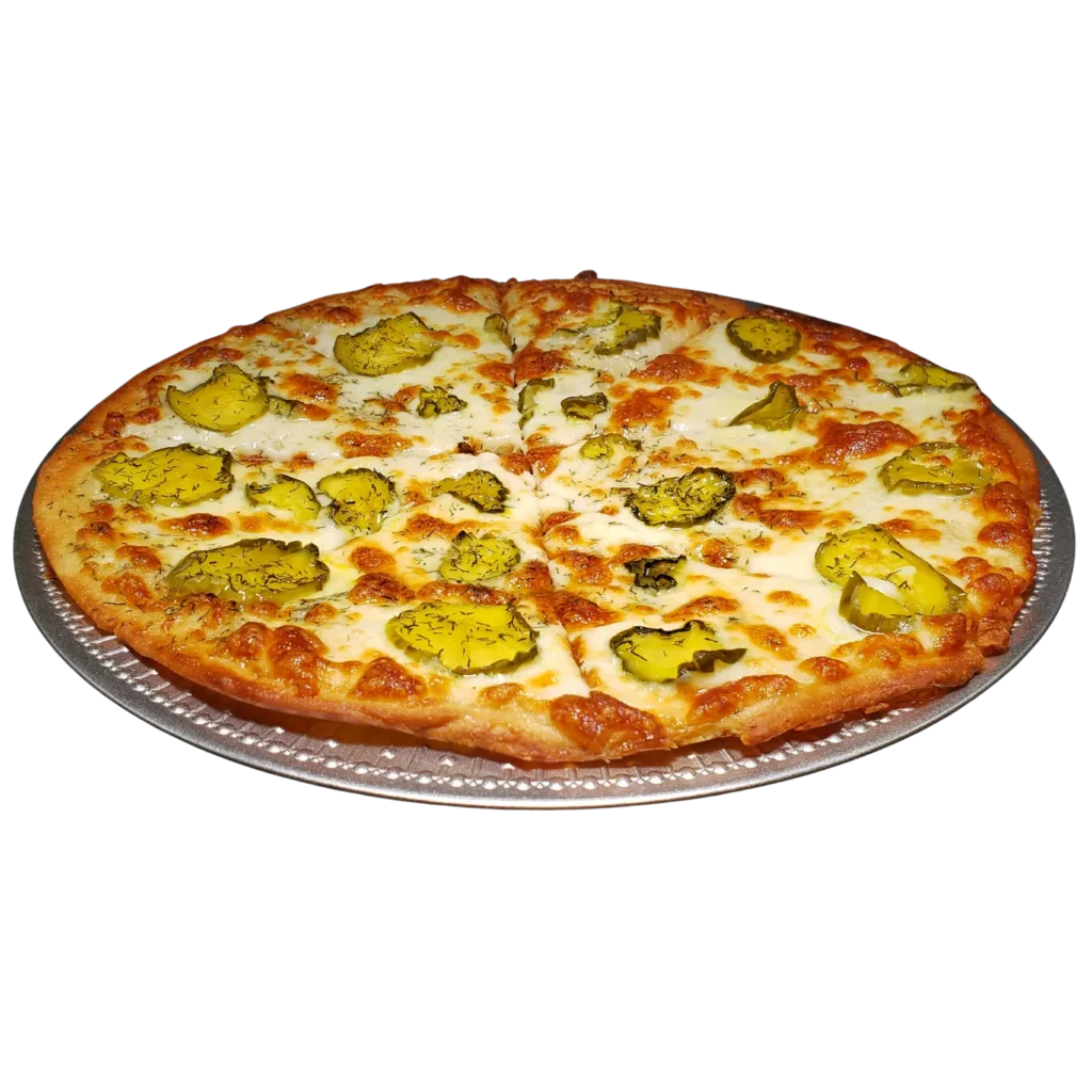 The Deer Creek Pairing Experience Pickle Pizza — signature Artisan Pizza at Deer Creek Winery in Shippenville, PA