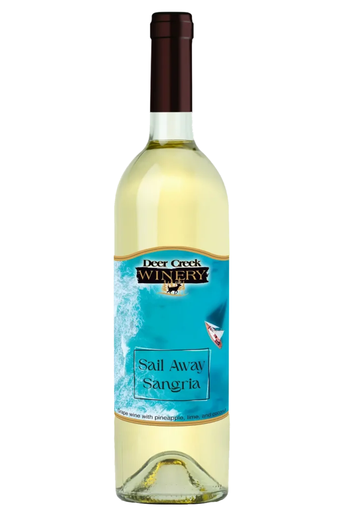 Sail Away Sangria tropical pineapple coconut lime sangria bottle from Deer Creek Winery