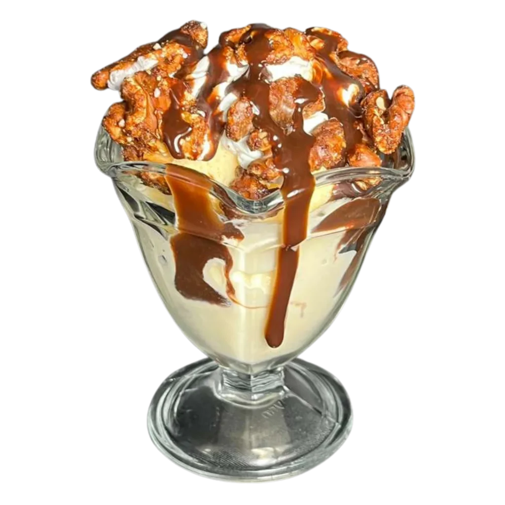 The Deer Creek Pairing Experience Winery Sundae with ice cream, whipped cream, and your choice of topping at Deer Creek Winery Café