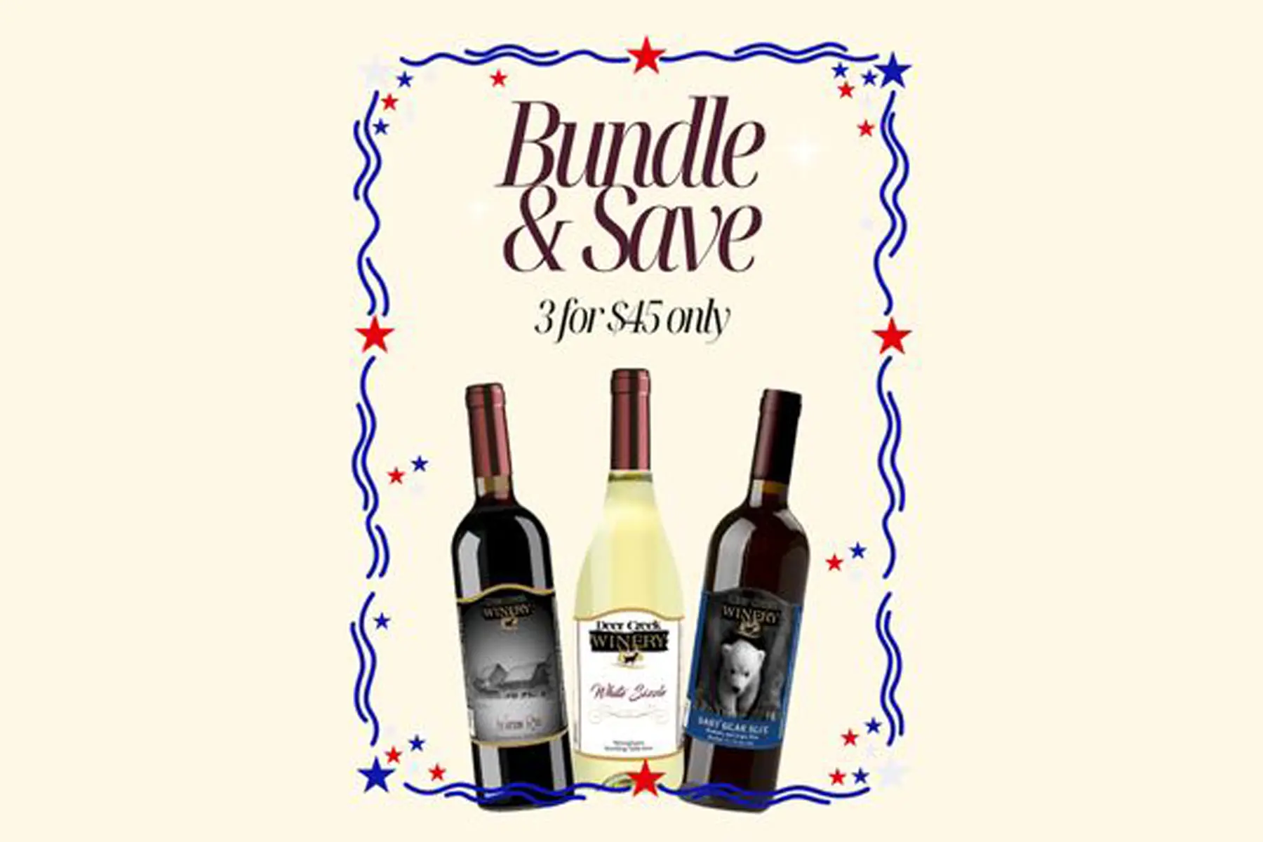 Bundle and save at Deer Creek Winery — three bottles of wine for $45, including White Sizzle