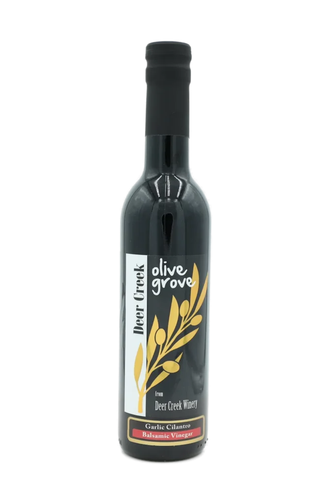 Garlic Cilantro Balsamic Vinegar bottle from Deer Creek Olive Grove at Deer Creek Winery in Pennsylvania