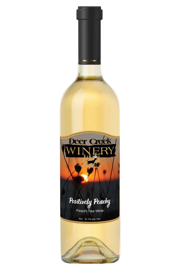 bottle of positively peachy wine from deer creek winery
