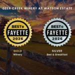 Best in Fayette 2026 Gold for Winery and Silver for Bed & Breakfast awarded to Deer Creek Winery at Watson Estate