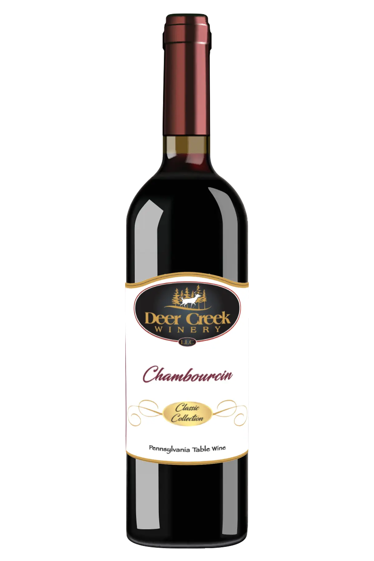 Chambourcin Chambourcin dry red wine bottle, Classic Collection, formerly Rustic Red, Deer Creek Winery