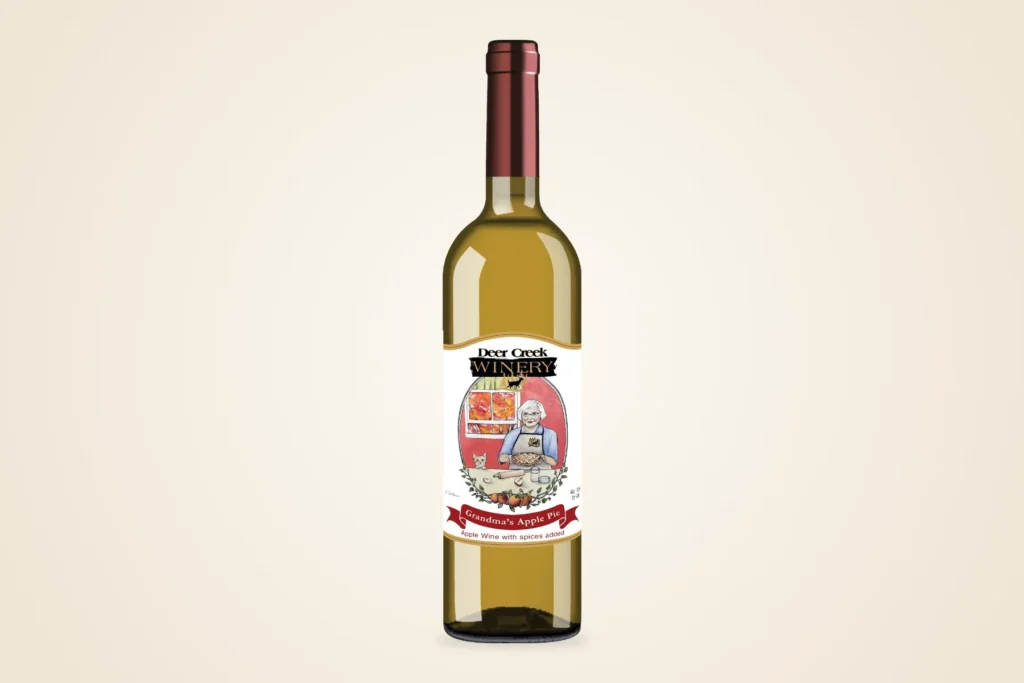 Grandma's Apple Pie sweet spiced apple wine bottle from Deer Creek Winery